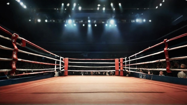 Boxing Ring In Arena Un ring di boxe professionistico vuoto