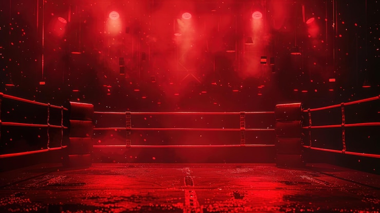 Boxing Ring Under Red Lights