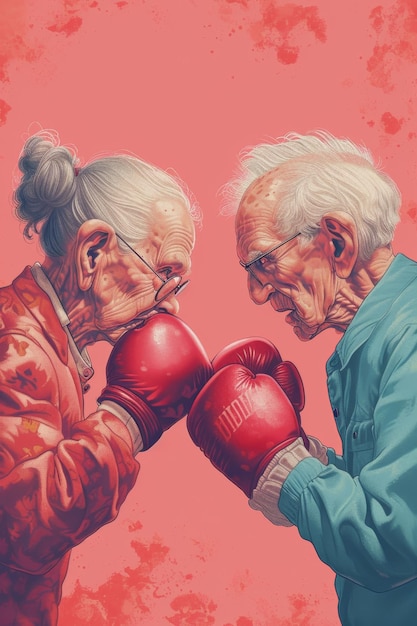 Boxing tra due anziani in pensione che lottano per la vittoria Rivali d'affari Illustrazione