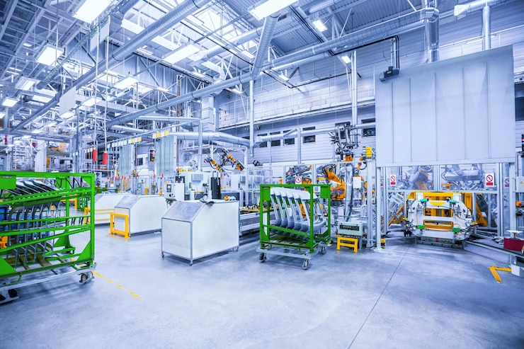 Bracci robotici in una fabbrica di automobili