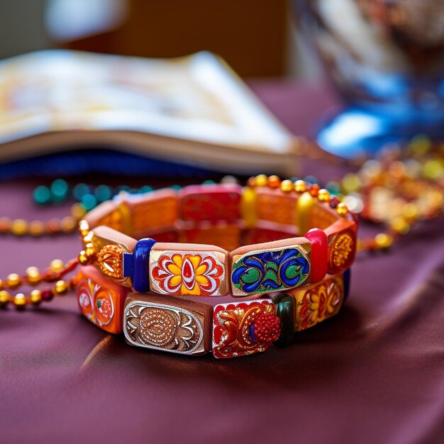 Bracciale indiano raksha bandhan su un tavolo