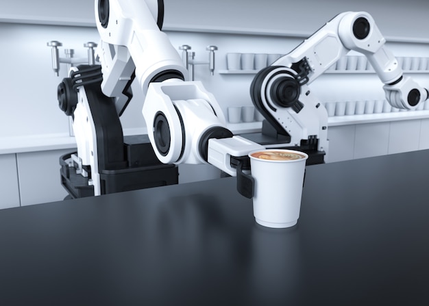 Braccio robotico che serve caffè