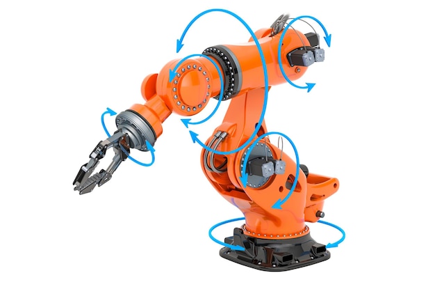 Braccio robotico con robot industriale a 6 assi rendering 3D