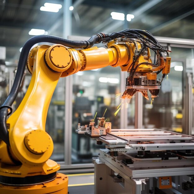 braccio robotico in una fabbrica di produzione industriale