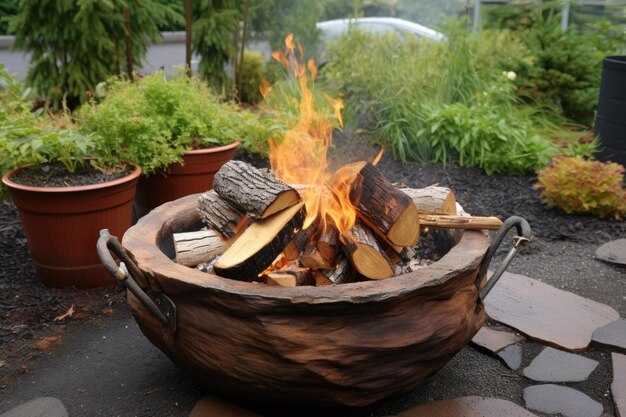 Braciere con pentola per cucinare i pasti sul fuoco