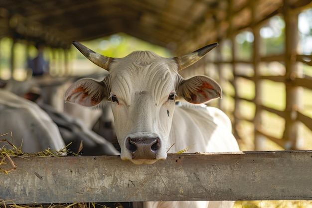 Bramini che mangiano il bestiame nei pascoli agricoli in Brasile per la produzione di carne bovina