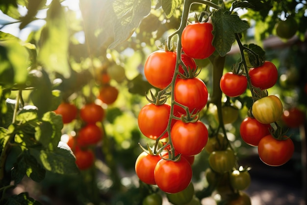 Branco di pomodori maturi freschi biologici coltivati in serra