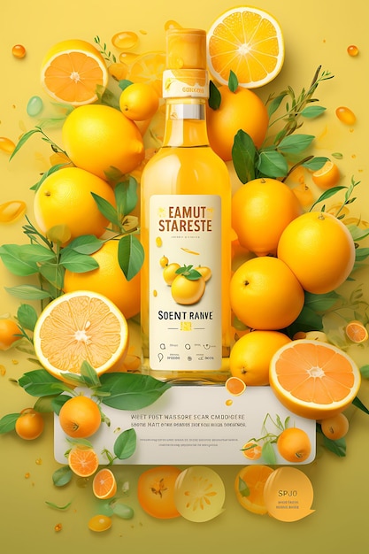 Brandy al limone con infuso di agrumi colorato con un colore rinfrescante e piccante idee creative di progettazione del concetto