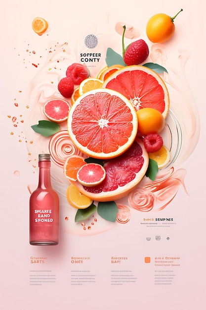 Brandy di pompelmo rinfrescante colorato con un concetto creativo e vigoroso C idee di progettazione