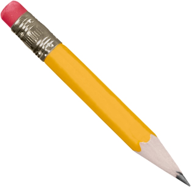 Breve matita gialla con gomma all'estremità - isolata
