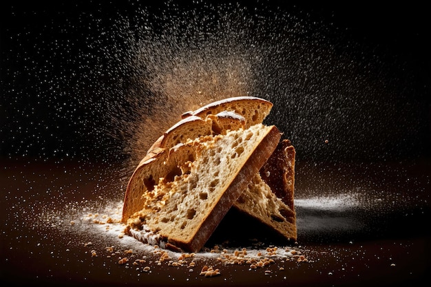 Briciola sottile di pane fatto in casa per colazione su sfondo scuro