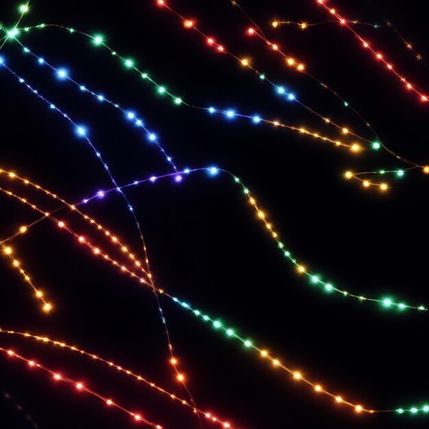 Bright linee festive di luci fredde lampeggianti su uno sfondo nero AI Generato