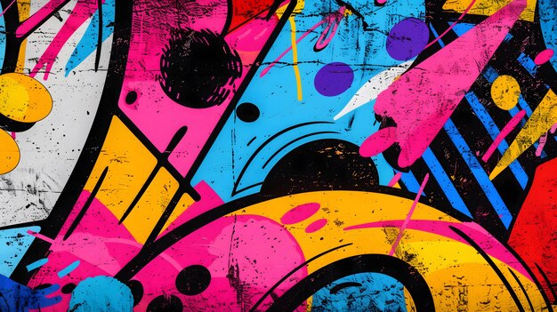 Bright pop art graffiti wall textured background wallpaper design vivida palette di colori al neon