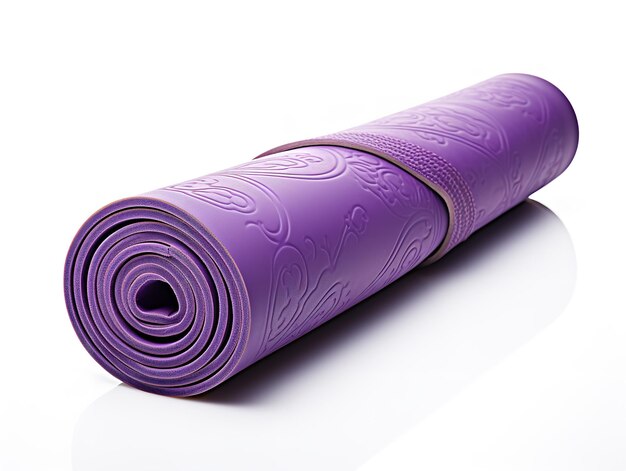 Bright Yoga Mat Arrotolato Fitness Isolato su sfondo bianco Generato da AI