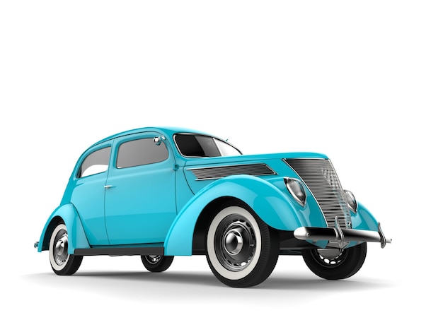 Brillante blu pastello vecchia auto d'epoca a basso angolo