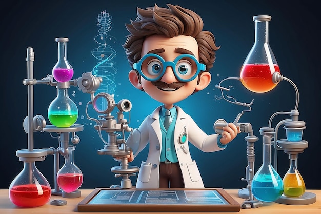 Brillante scienziato personaggio dei cartoni animati 3D