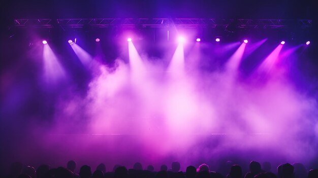 Brillante sul palco palco vuoto luci viola e blu esposizione del prodotto sfondo AI generativa