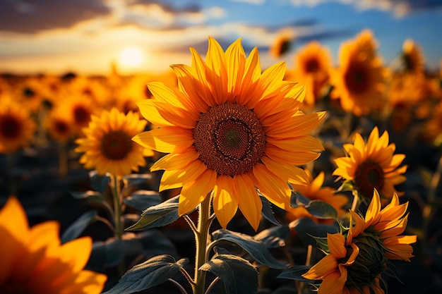 Brillanti girasoli gialli ondeggiano in un prato soleggiato