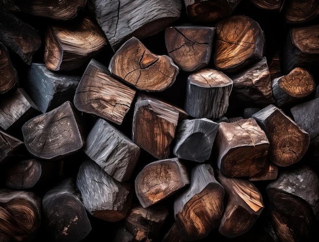 briquette di legno duro nel camino nello stile della fotografia industriale