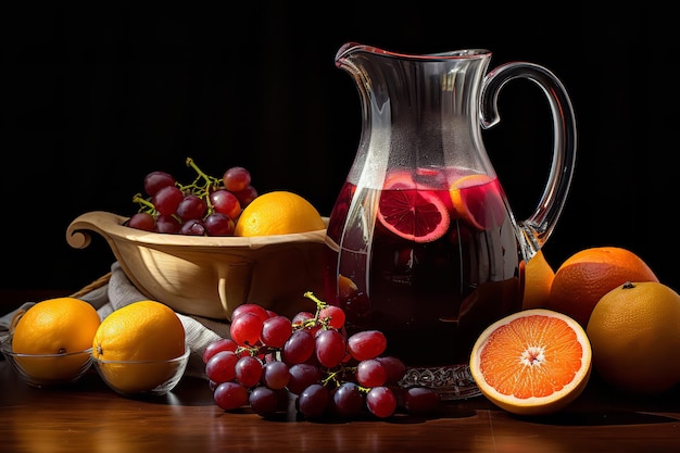 Brocca di sangria con frutta fresca e vino