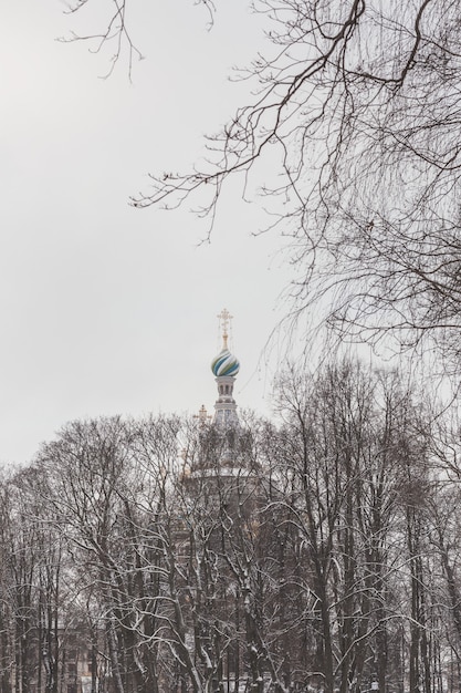 Broccia la guglia della chiesa ortodossa a San Pietroburgo, Russia in inverno.