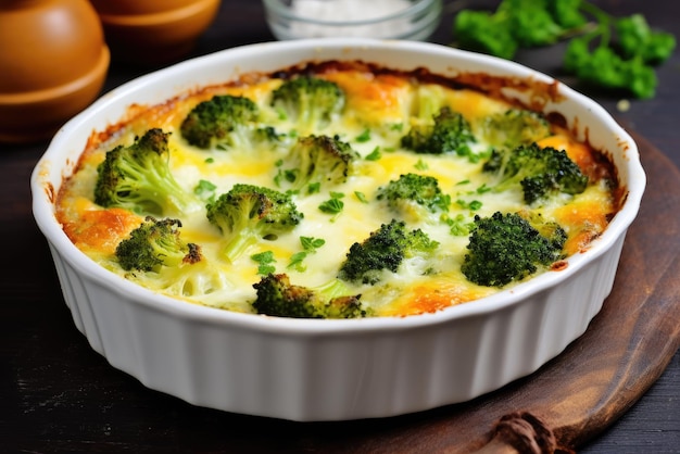 Broccoli al forno con uova e formaggio cibo vegetariano IA generativa