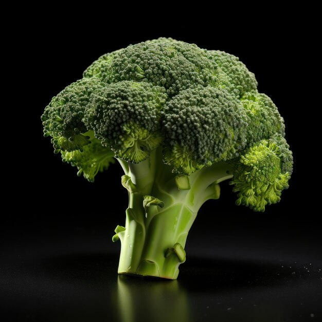 Broccoli Studio Shot Isolato su sfondo nero Fotografia alimentare AI generativa