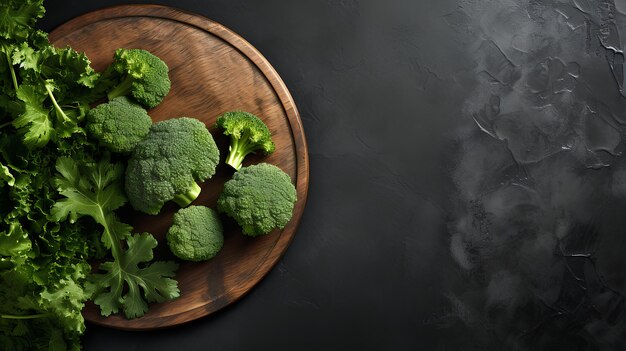 broccoli verdi freschi su un piatto di legno