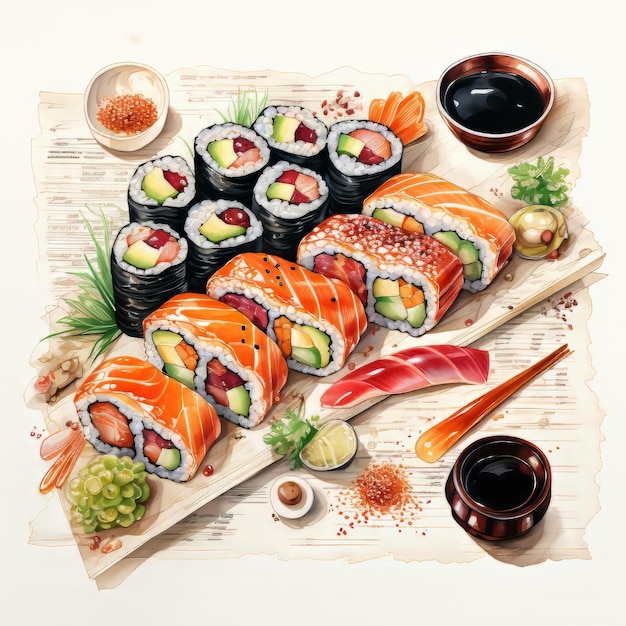 Brochura di sushi su sfondo bianco