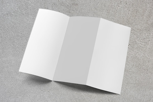 Brochure tripla modello png con identità aziendale stampata su sfondo grigio