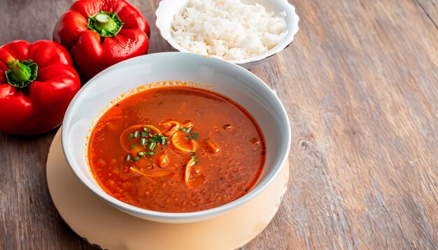 Brodo di zuppa di pomodoro fatto con pomodori tritati e altre specie