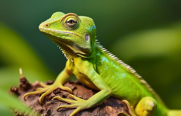 Bronchocela cristatella conosciuta anche come la lucertola crestata verde IA generativa