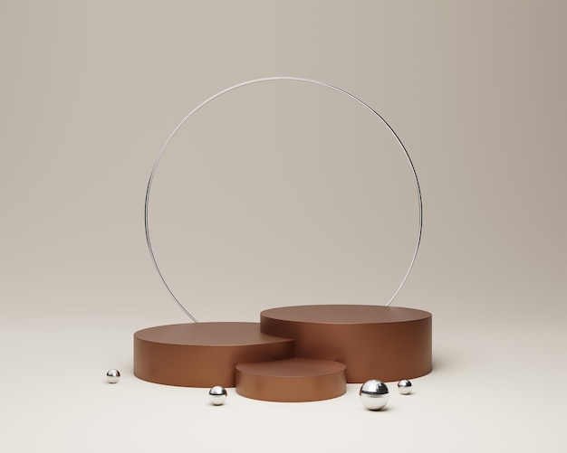 brown podium with steel elements and background for product design display