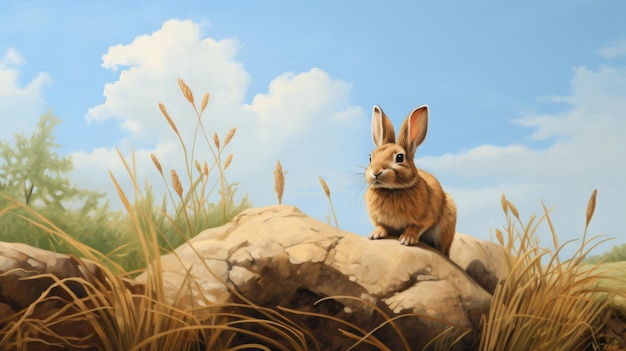 Brown Rabbit On Rocks Pittura digitale con risoluzione 8k