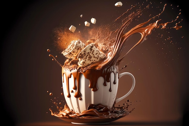 Brown tazza di cioccolata calda con marshmallow e spruzzi di cioccolato