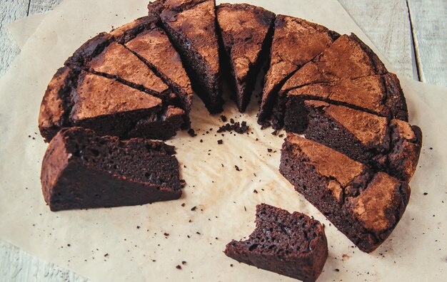 Brownie al cioccolato, messa a fuoco selettiva. cibo e bevande.