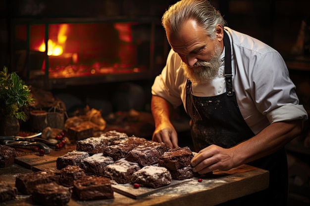 Brownie appena sfornato ricco di cioccolato croccante all'esterno generativo IA