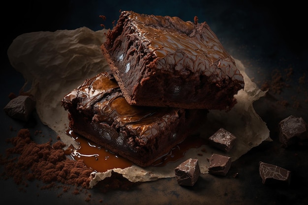 Brownies closeup deliziosa torta al cioccolato su uno sfondo scuro