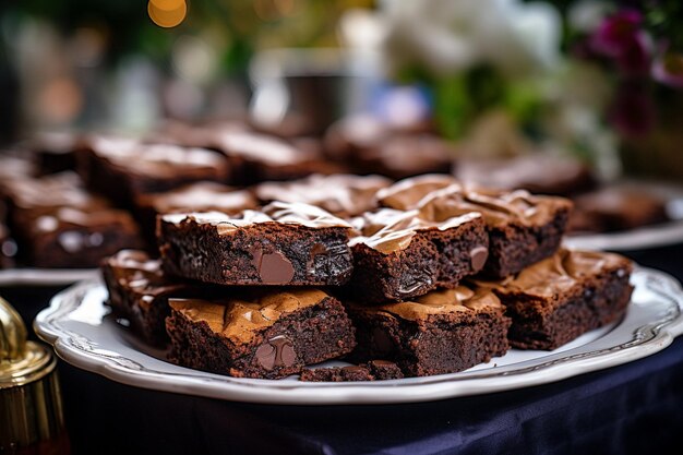 Brownies disposti su una coperta da picnic con un libro e una tazza di tè