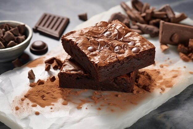 Brownies disposti su una coperta da picnic con un libro e una tazza di tè