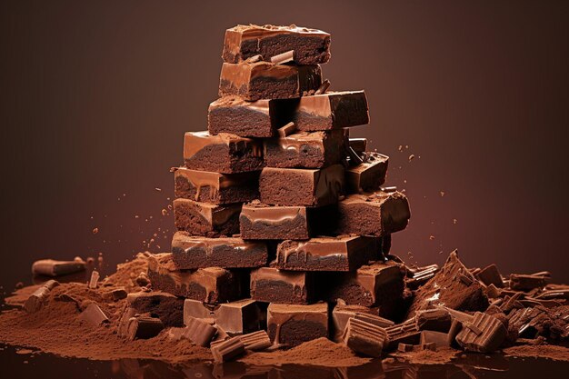 Brownies impilati per creare una piramide di brownie