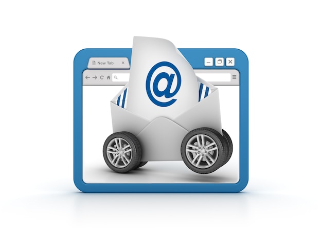 Browser Internet con busta e-mail su ruote