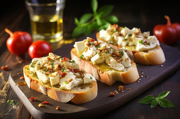 Bruschetta con olive marinate e formaggio a crema