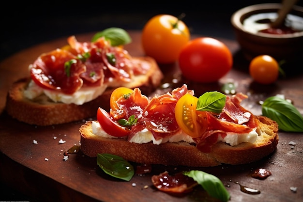 Bruschetta con pomodori, mozzarella e basilico