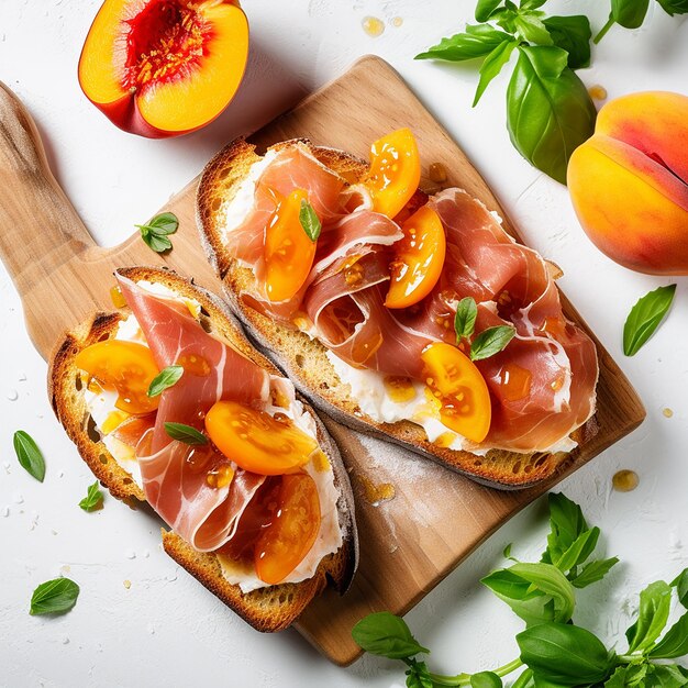 Bruschetta con pomodorini prosciutto e albicocche