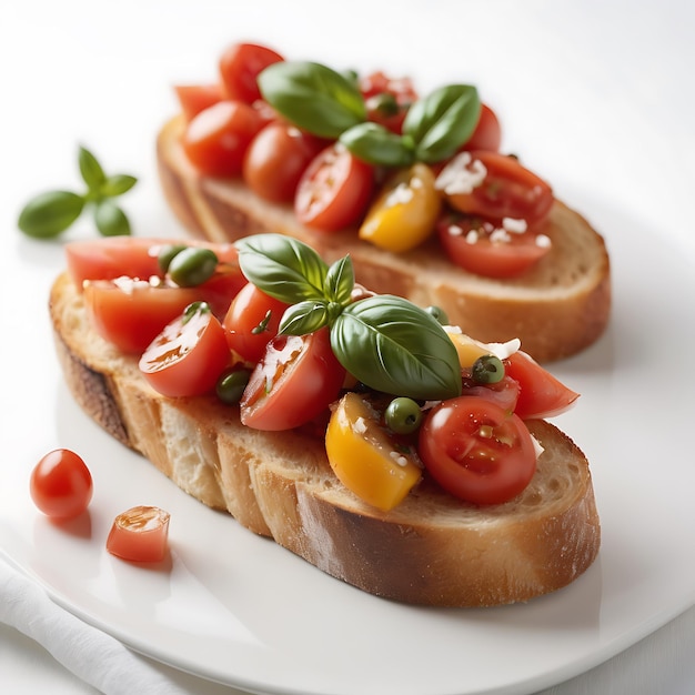 Bruschetta su sfondo bianco