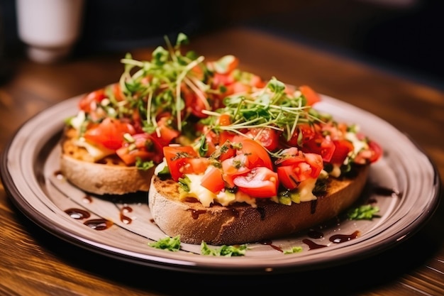 Bruschetta sul piatto in un caffè in stile scandinavo