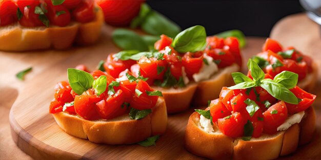 Bruschette appetitose con pomodori e basilico