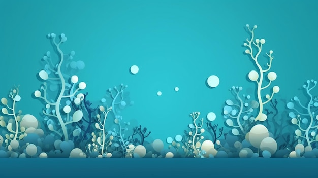 Bubble di alghe che scoppiano su uno sfondo blu nel design dell'arte cartacea AI generativa