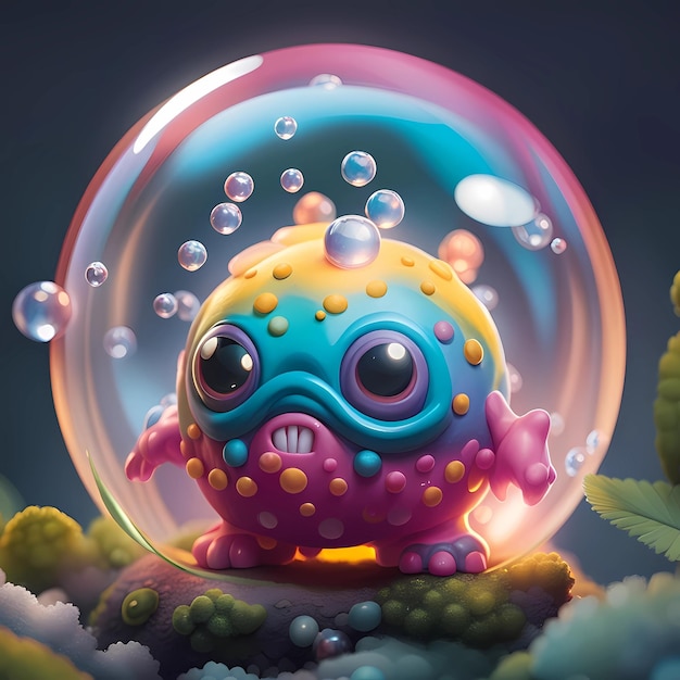 Bubble monster 3d illustrazione di personaggi di cartoni animati